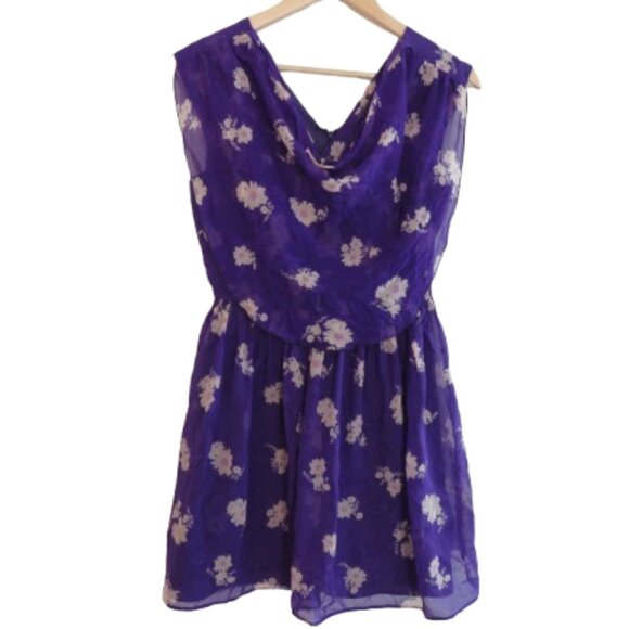 Anna Sui Dresses & Skirts - VINTAGE ANNA SUI 100% Silk Purple Ditsy Floral Draped Dress Y2K - Size US 2